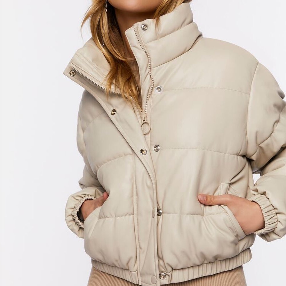 Faux Leather Nude Cropped Puffer